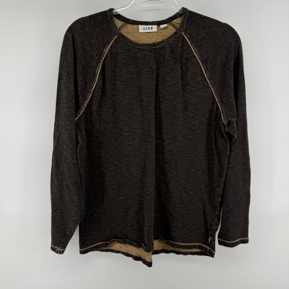 ROWM Mens Long Sleeve Raglan Stitch Crewneck Casual Shirt Size L Brown